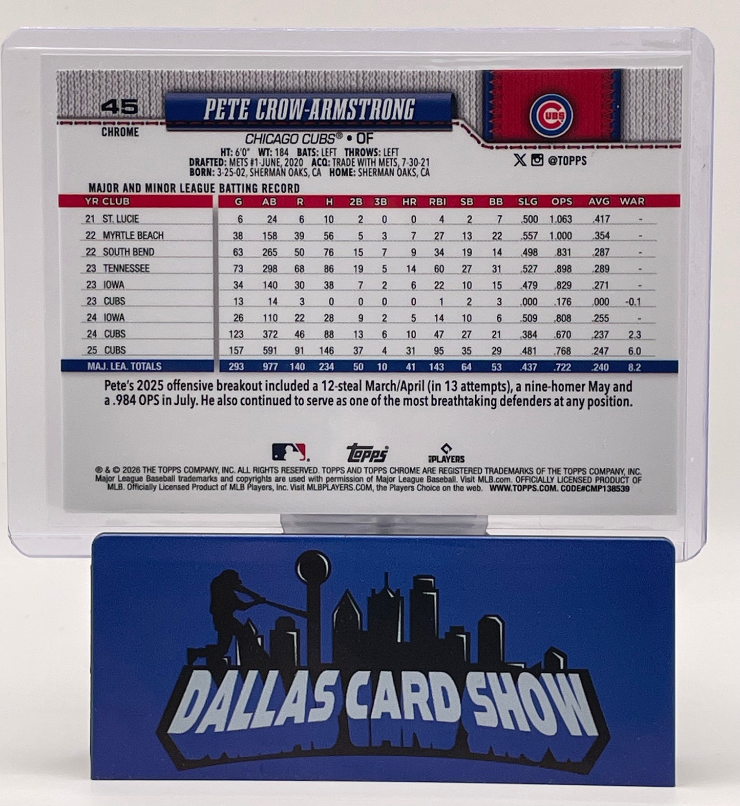 2026 Topps Chrome Pete Crow Armstrong #45 Baseball Seams Parallel