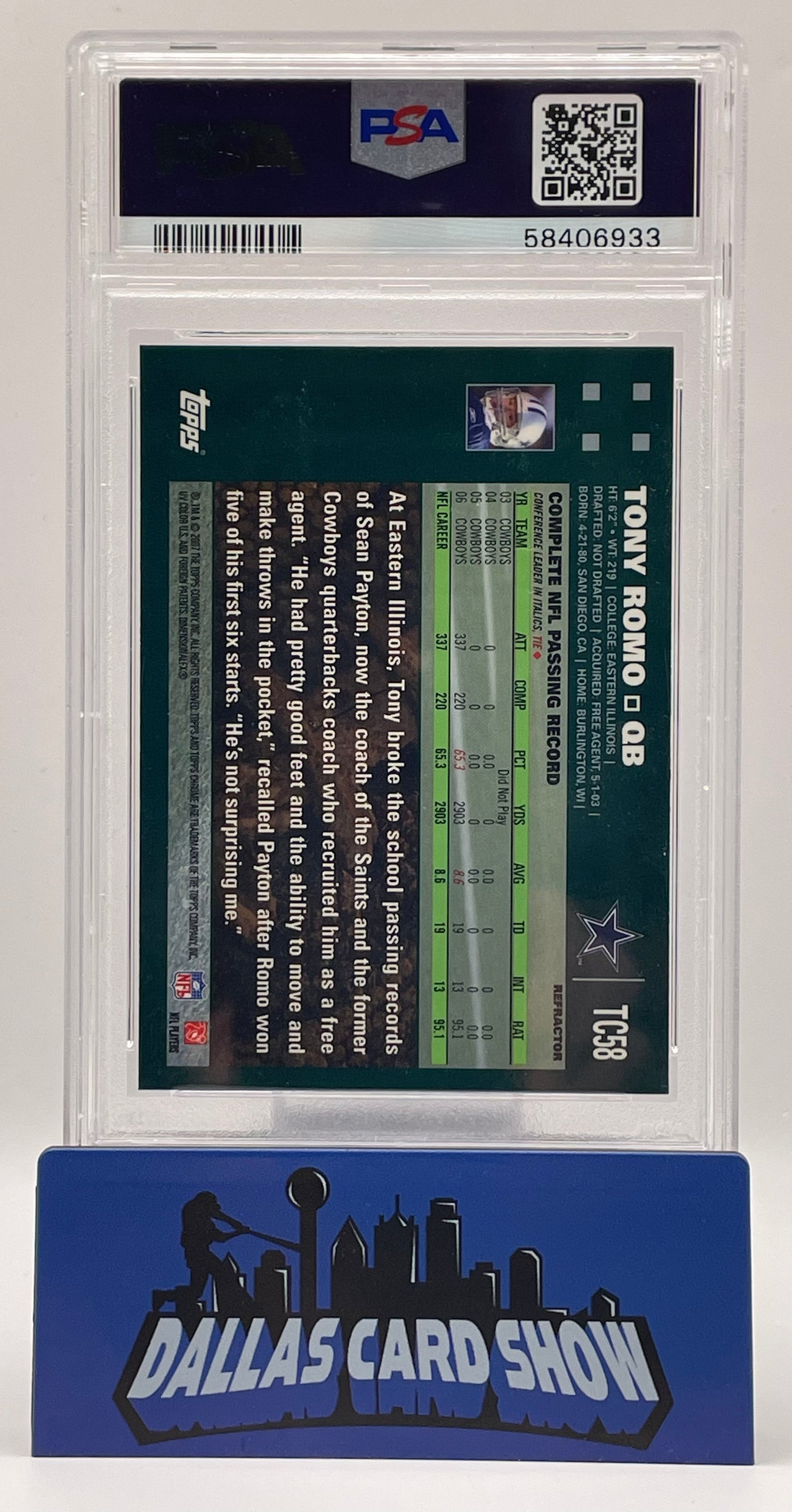 2007 Topps Chrome #TC58 Tony Romo Refractor PSA 10
