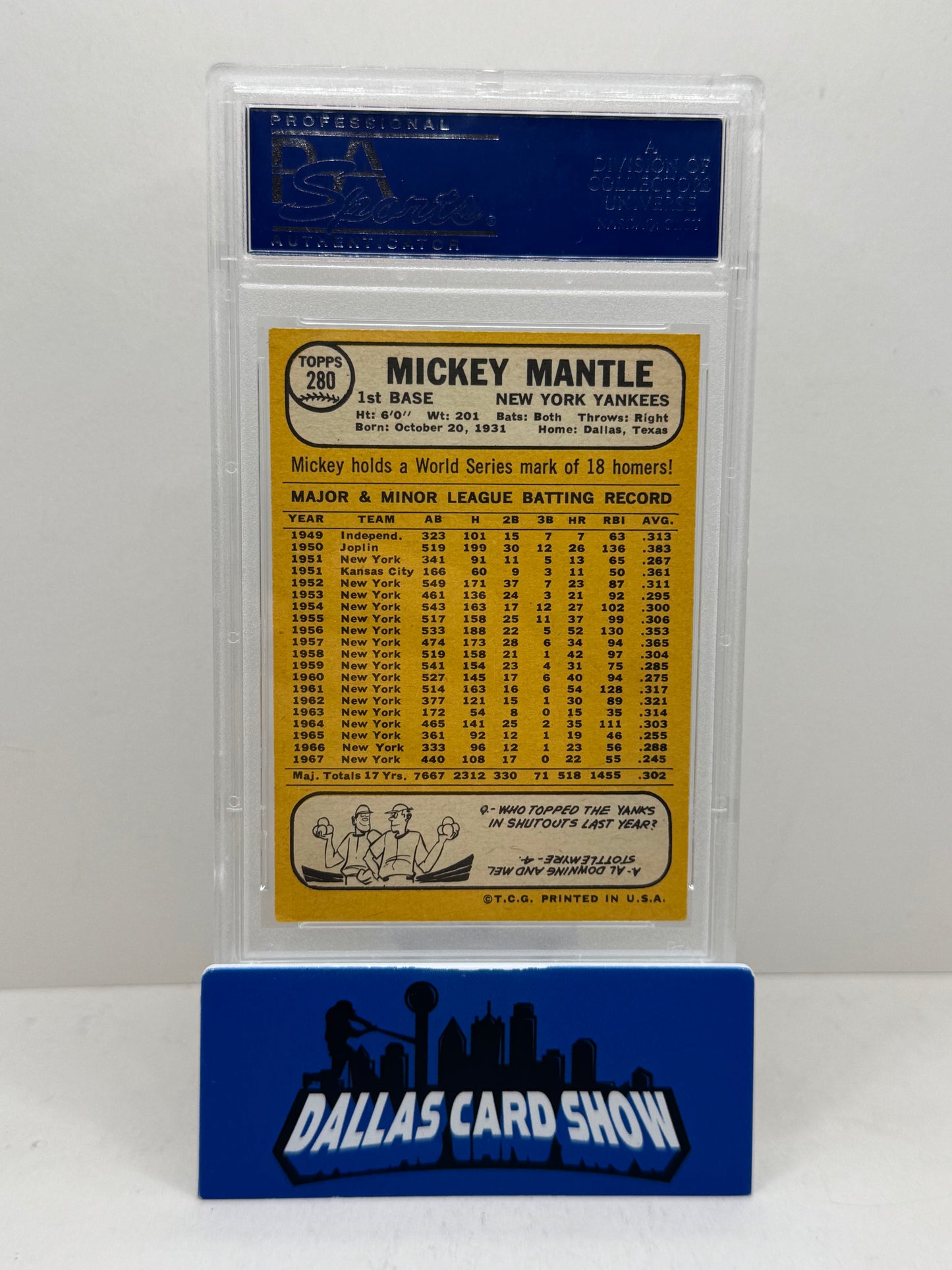 1968 Topps #280 Mickey Mantle PSA 5