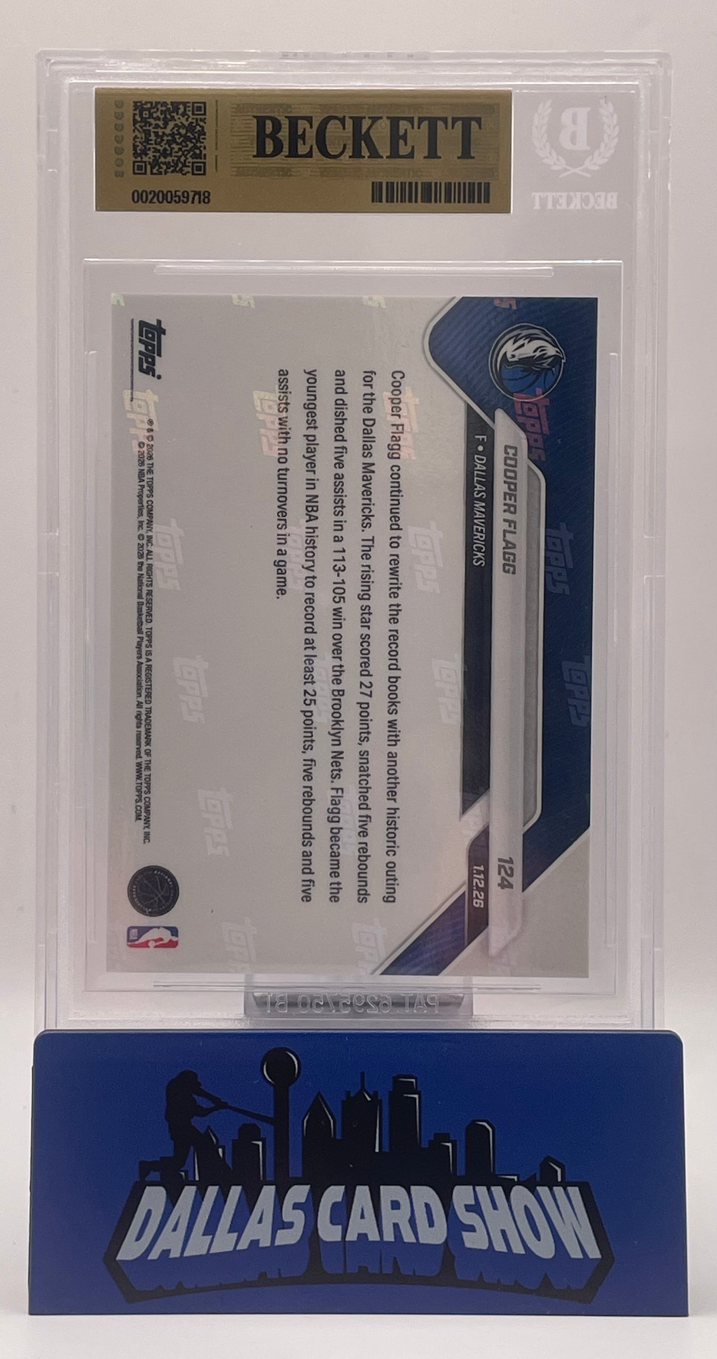2025-26 Topps Now #124 Cooper Flagg /22558 Rookie RC BGS 10