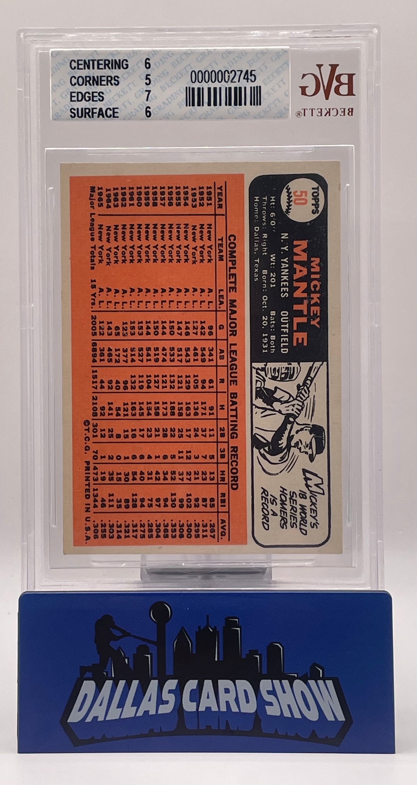 1966 Topps Mickey Mantle #50 BVG 5.5 EX+