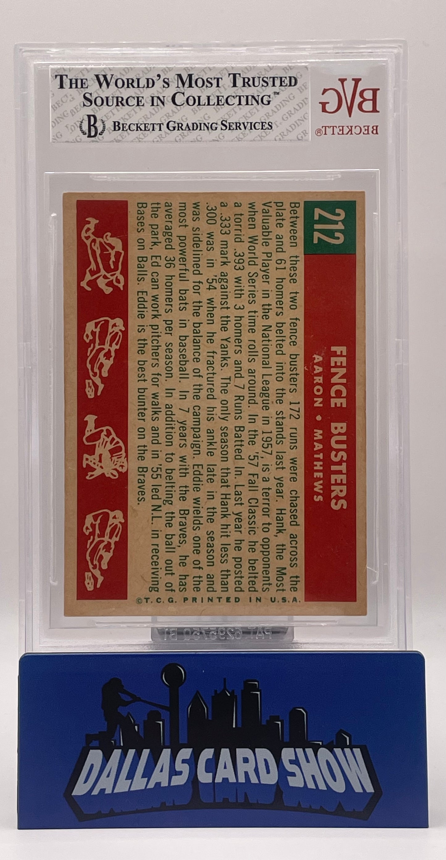 1959 Topps Aaron/Matthews #212 BVG 7 NEAR MINT