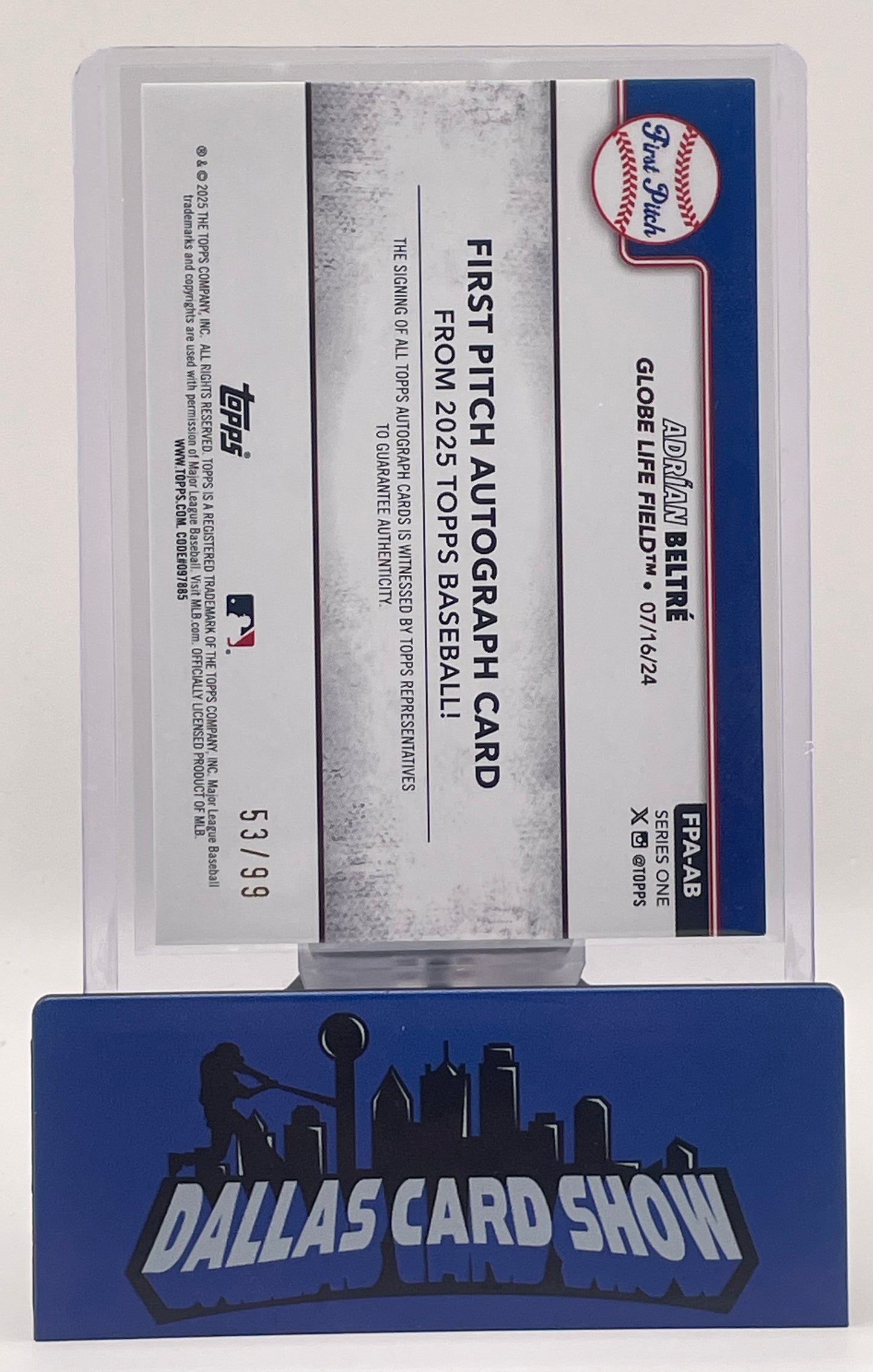 2025 Topps Baseball First Pitch Autographs Adrian Beltre /99 #FPA-AB