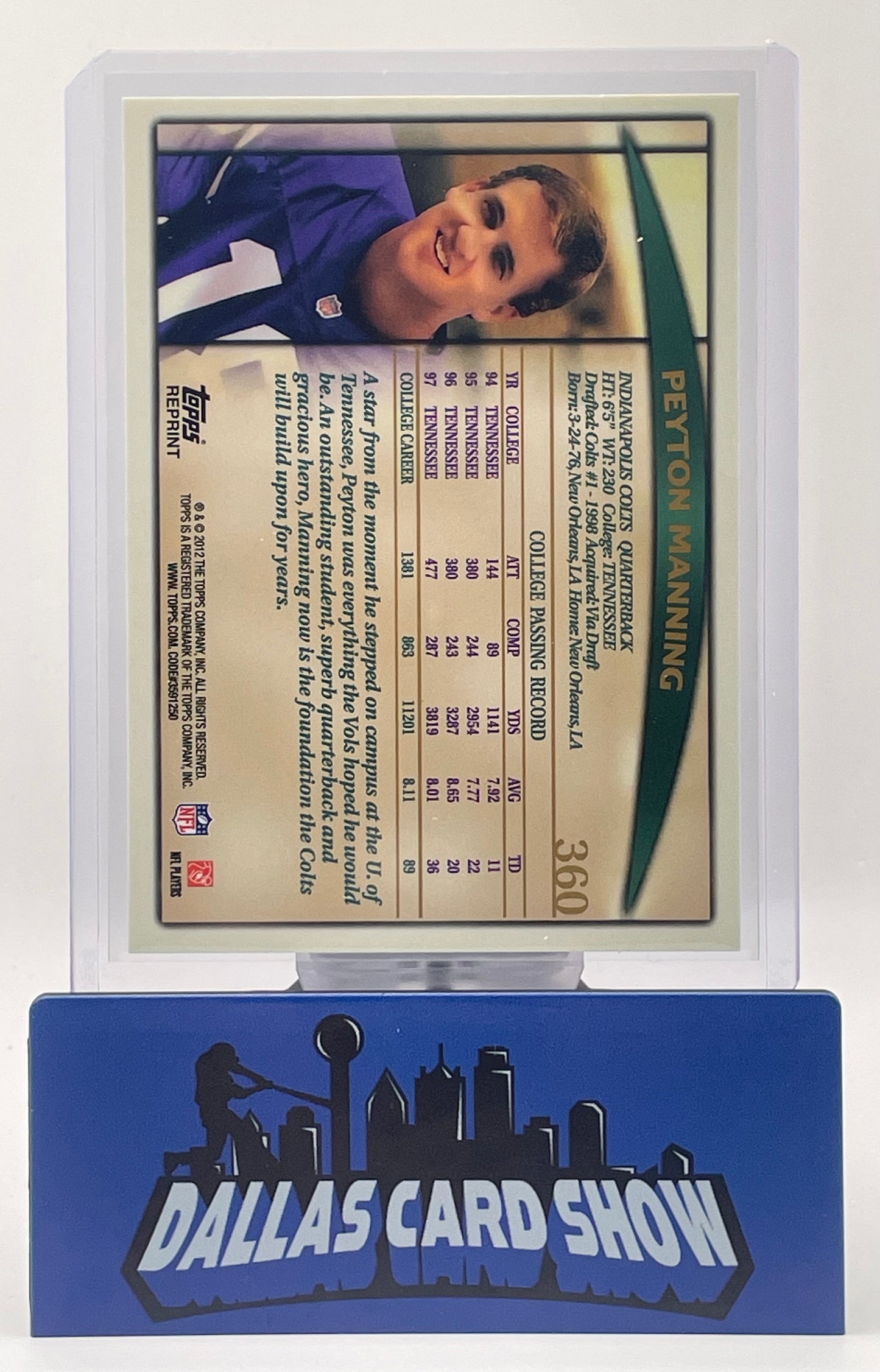 2012 Topps Reprint Peyton Manning Draft Picks Rookie #360