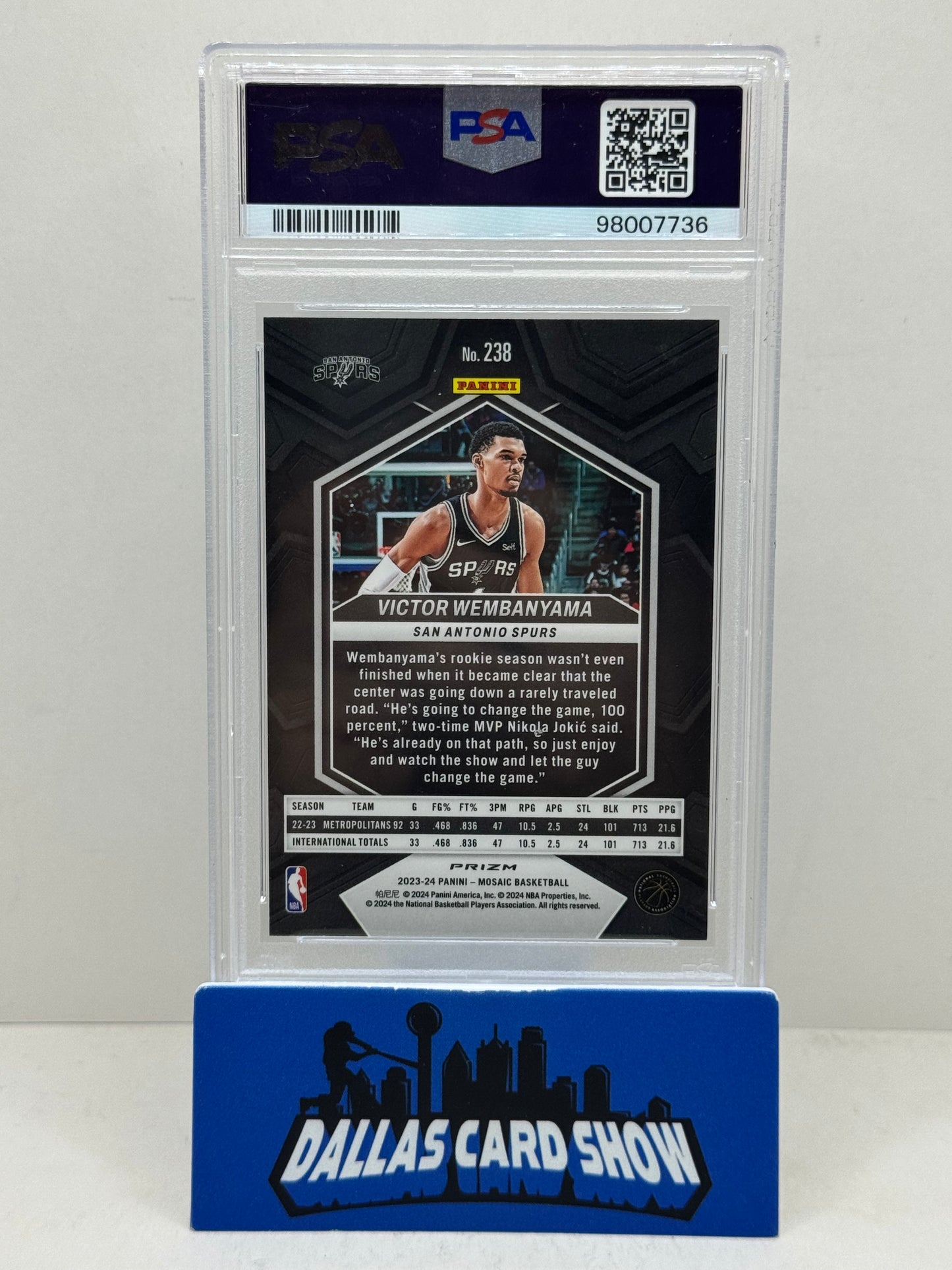 2023 Panini Mosaic #238 Victor Wembanyama Reactive Blue PSA 10 Spurs
