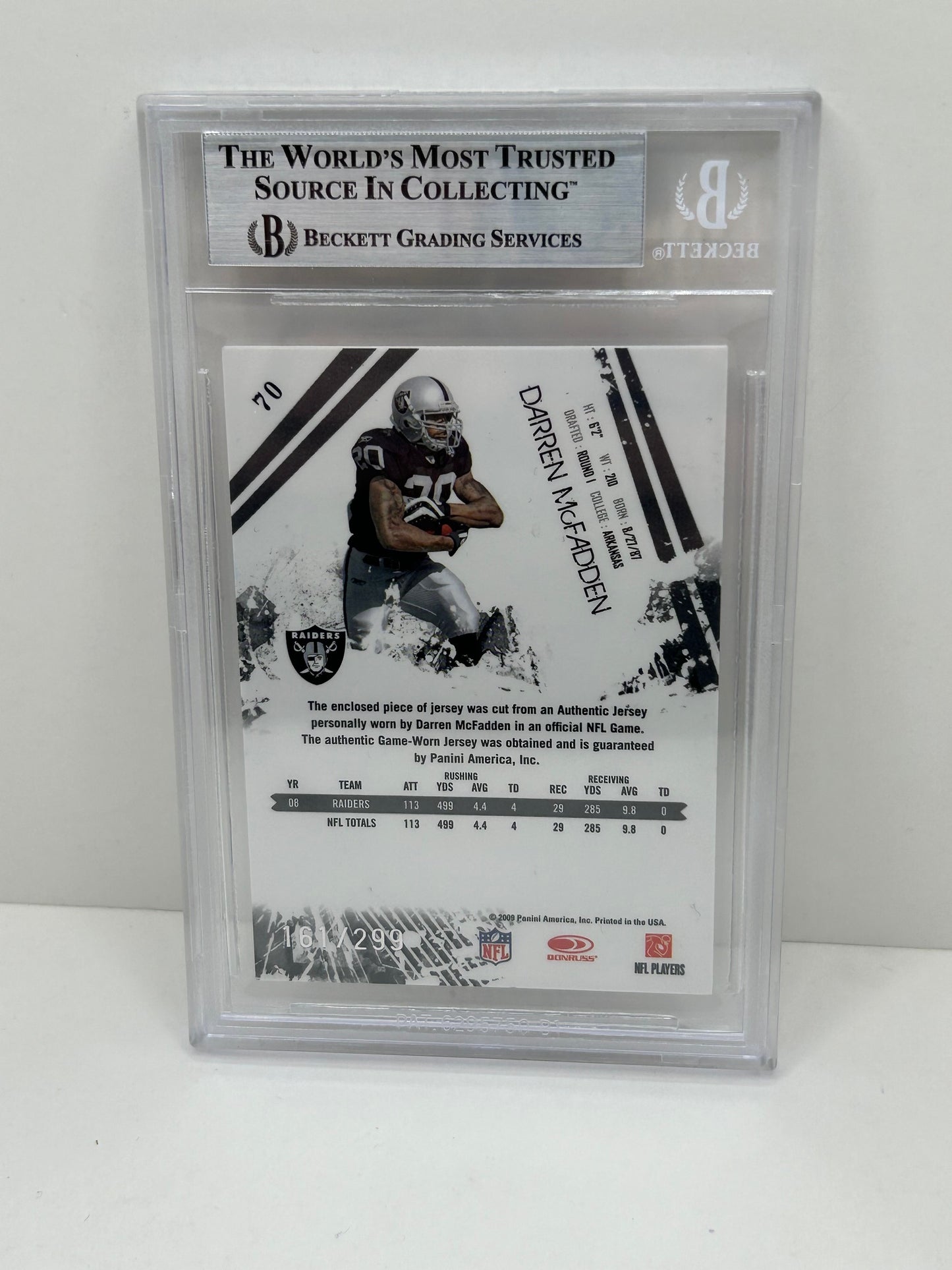 2009 Donruss Rookie & Stars Darren Mcfadden #70 Longevity Materials Beckett Authentic