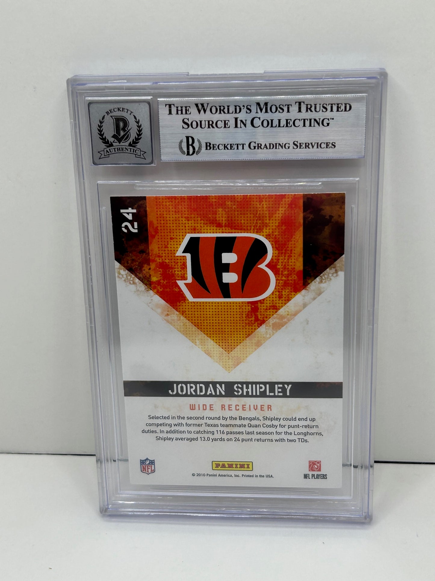 2010 Score Jordan Shipley #24 Auto Beckett Witnessed Beckett 10 Auto