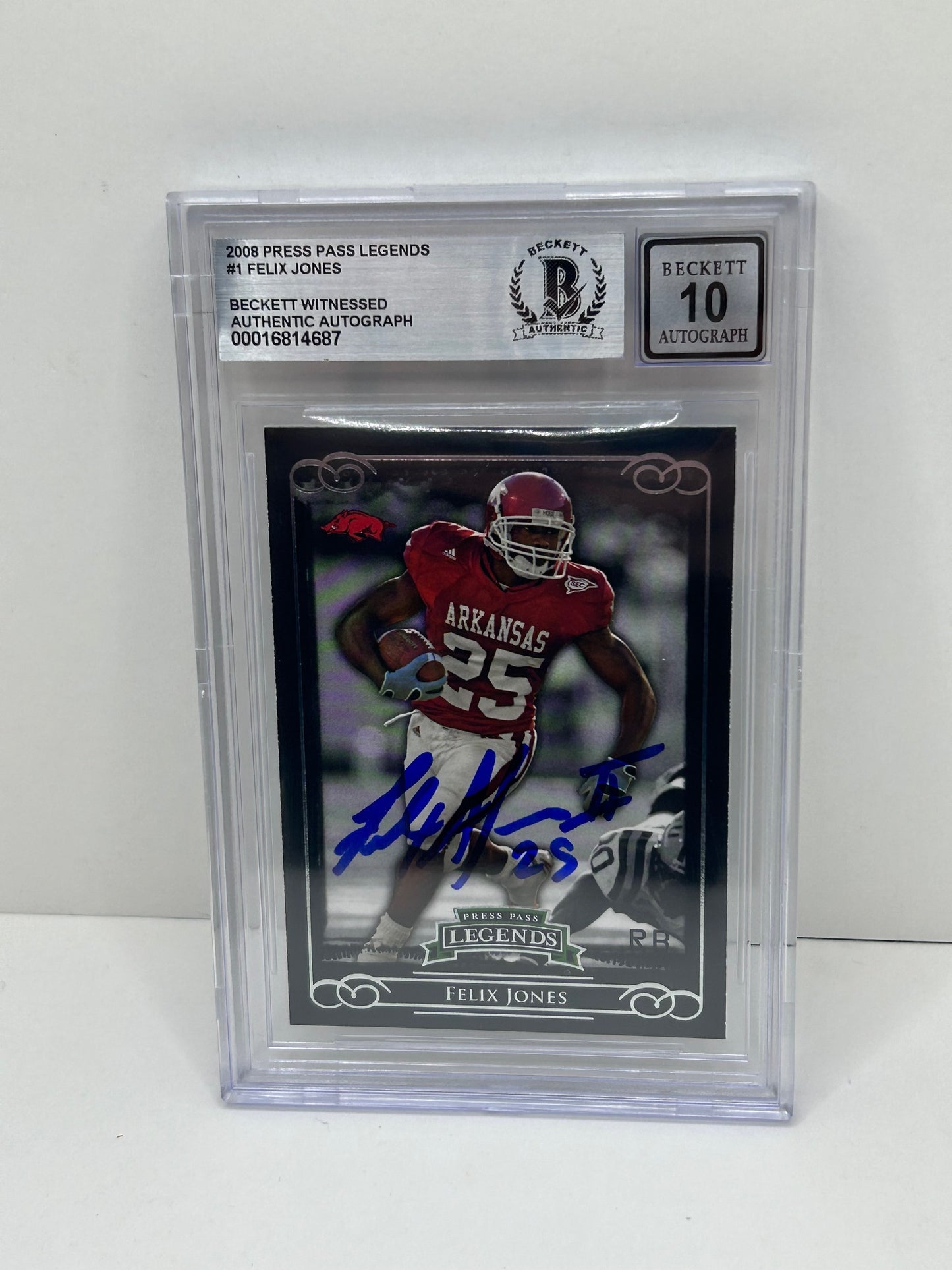 2008 Press Pass Legends Felix Jones #1 Auto Beckett Witnessed Beckett 10 Autograph