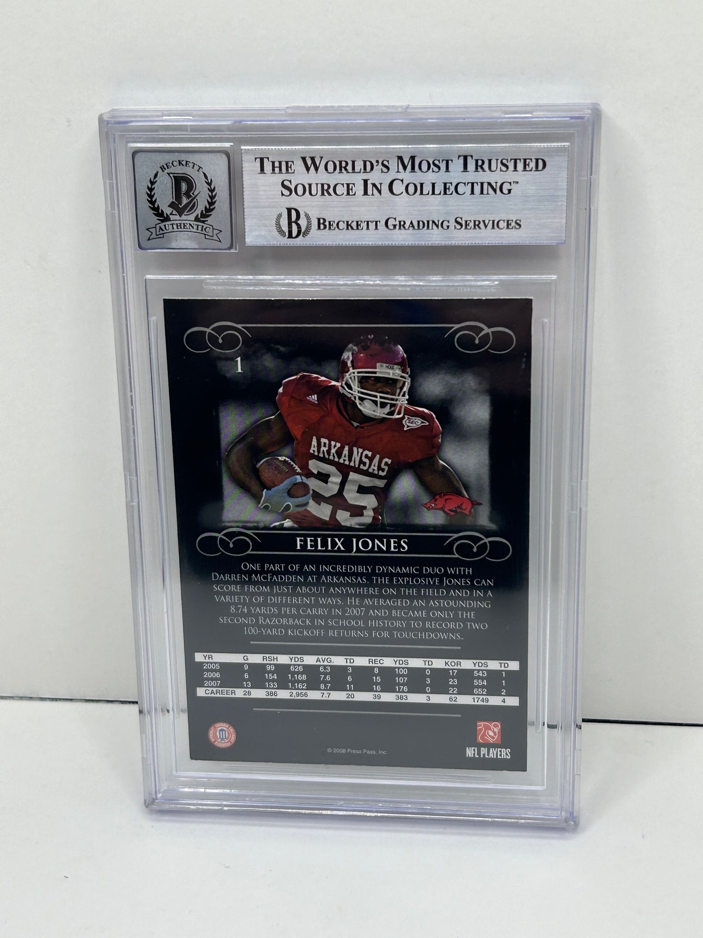 2008 Press Pass Legends Felix Jones #1 Auto Beckett Witnessed Beckett 10 Autograph