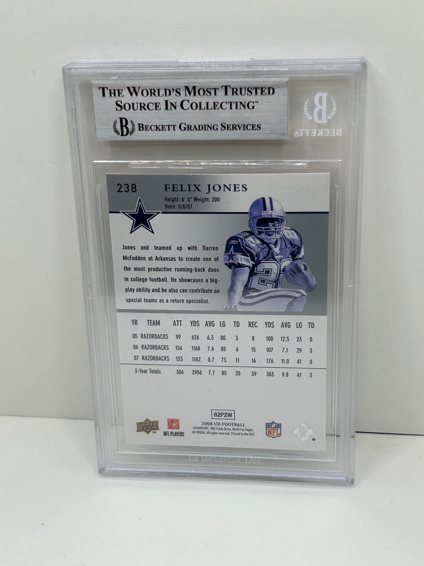 2008 Upper Deck Felix Jones #238 Auto Beckett Witnessed Beckett Authentic (4986)
