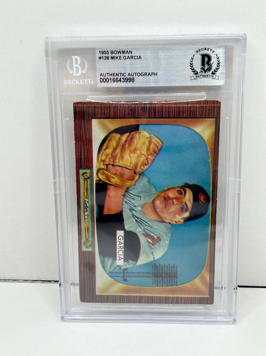 1955 Bowman Mike Garcia #128 Auto Beckett Authentic Deceased in 1986