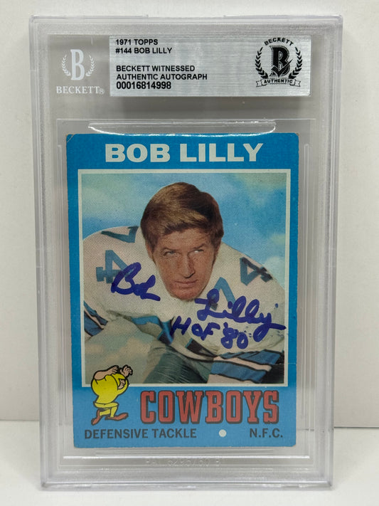 1971 Topps Bob Lilly #144 Beckett Witnessed Beckett Authentic Autograph (4998)