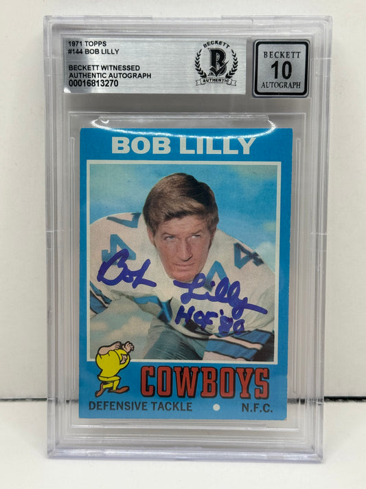 1971 Topps Bob Lilly #144 Beckett Witnessed Beckett Authentic Autograph (3270)