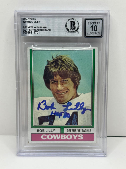 1974 Topps Bob Lilly #250 Beckett Witnessed Beckett 10 Autograph (4701)