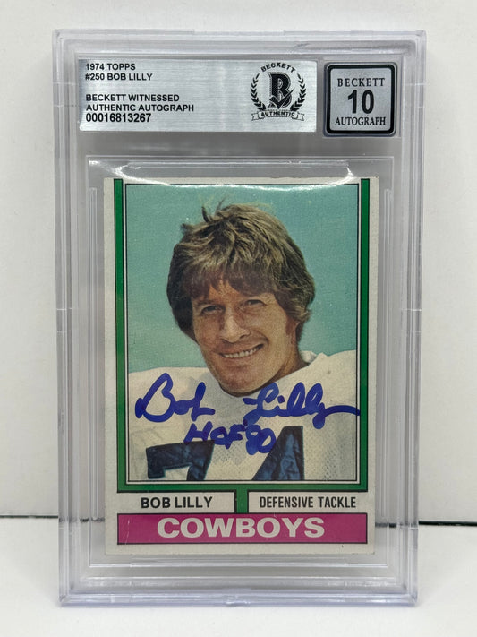 1974 Topps Bob Lilly #250 Beckett Witnessed Beckett 10 Autograph (3267)