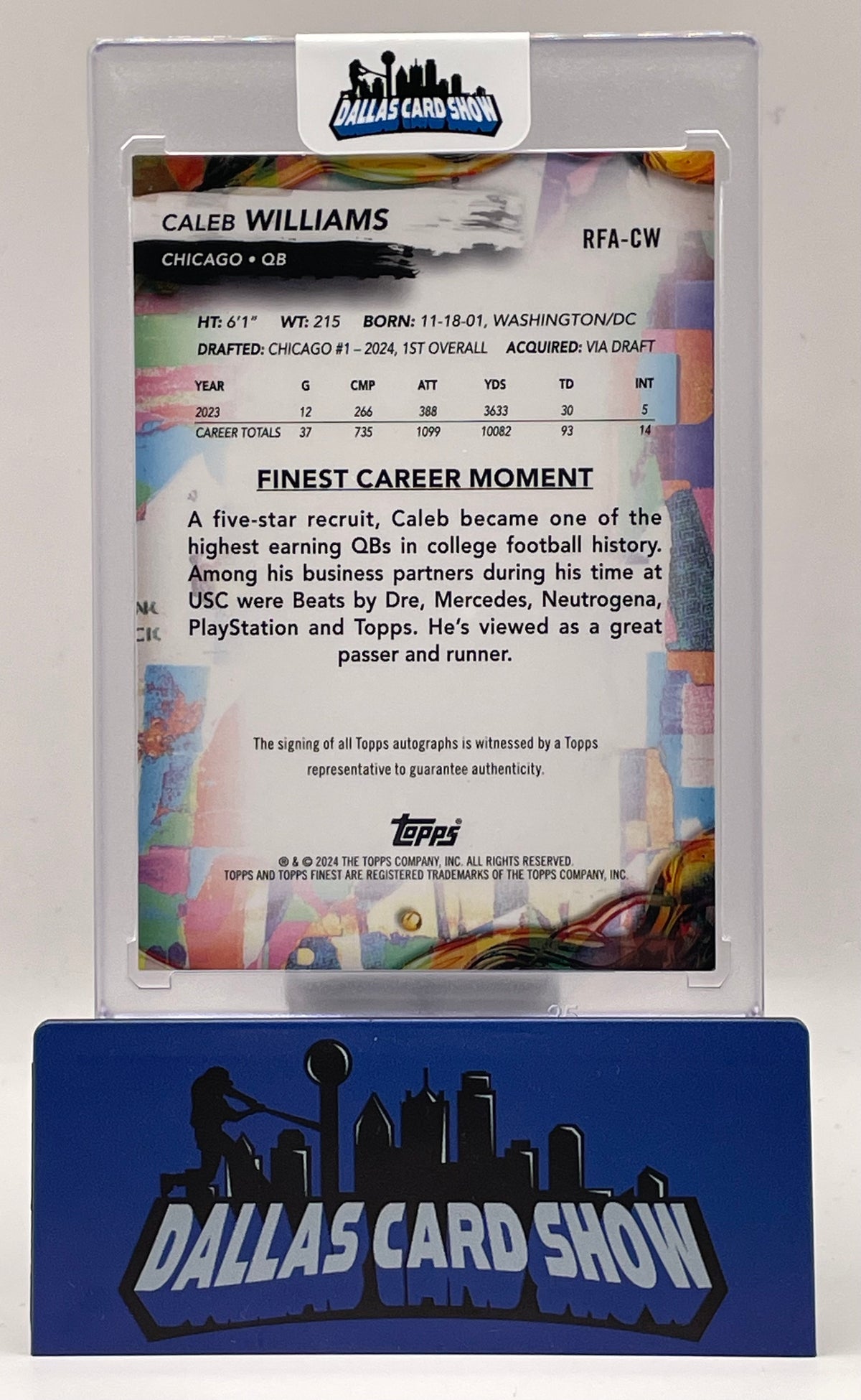 2024 Topps Finest #RFA-CW Caleb Williams Blue X-Fractor Rookie Autograph /99