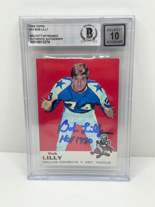 1969 Topps Bob Lilly #53 Auto Beckett Witnessed Beckett 10 Autograph (3274)