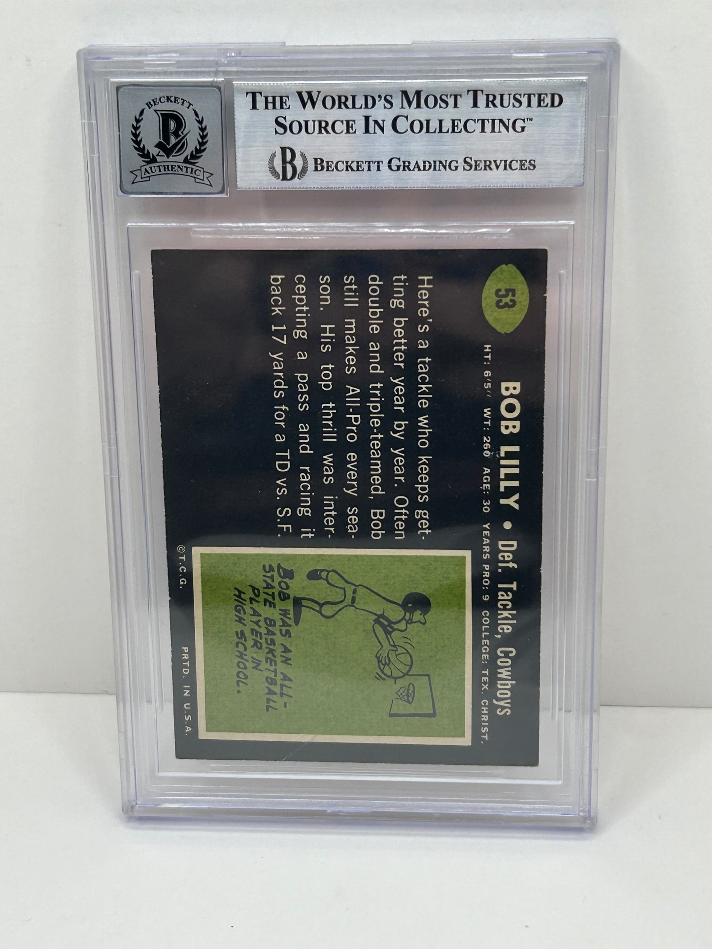1969 Topps Bob Lilly #53 Auto Beckett Witnessed Beckett 10 Autograph (3274)