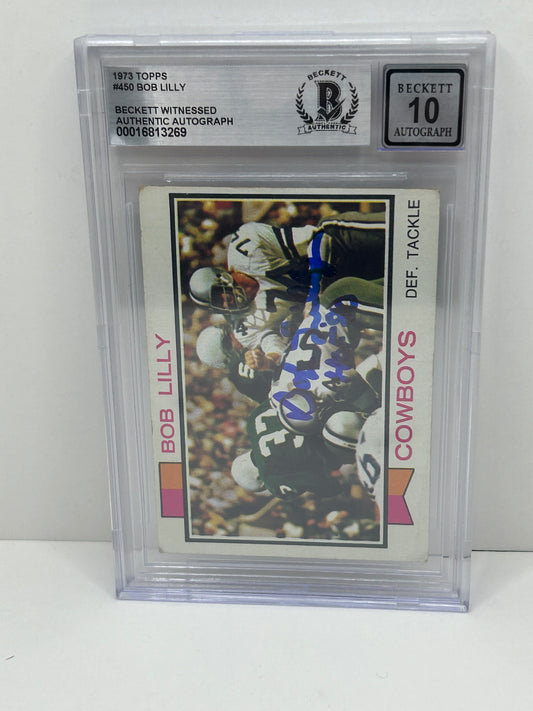 1973 Topps Bob Lilly #450 Auto Beckett Witnessed Beckett 10 Autograph (3269)