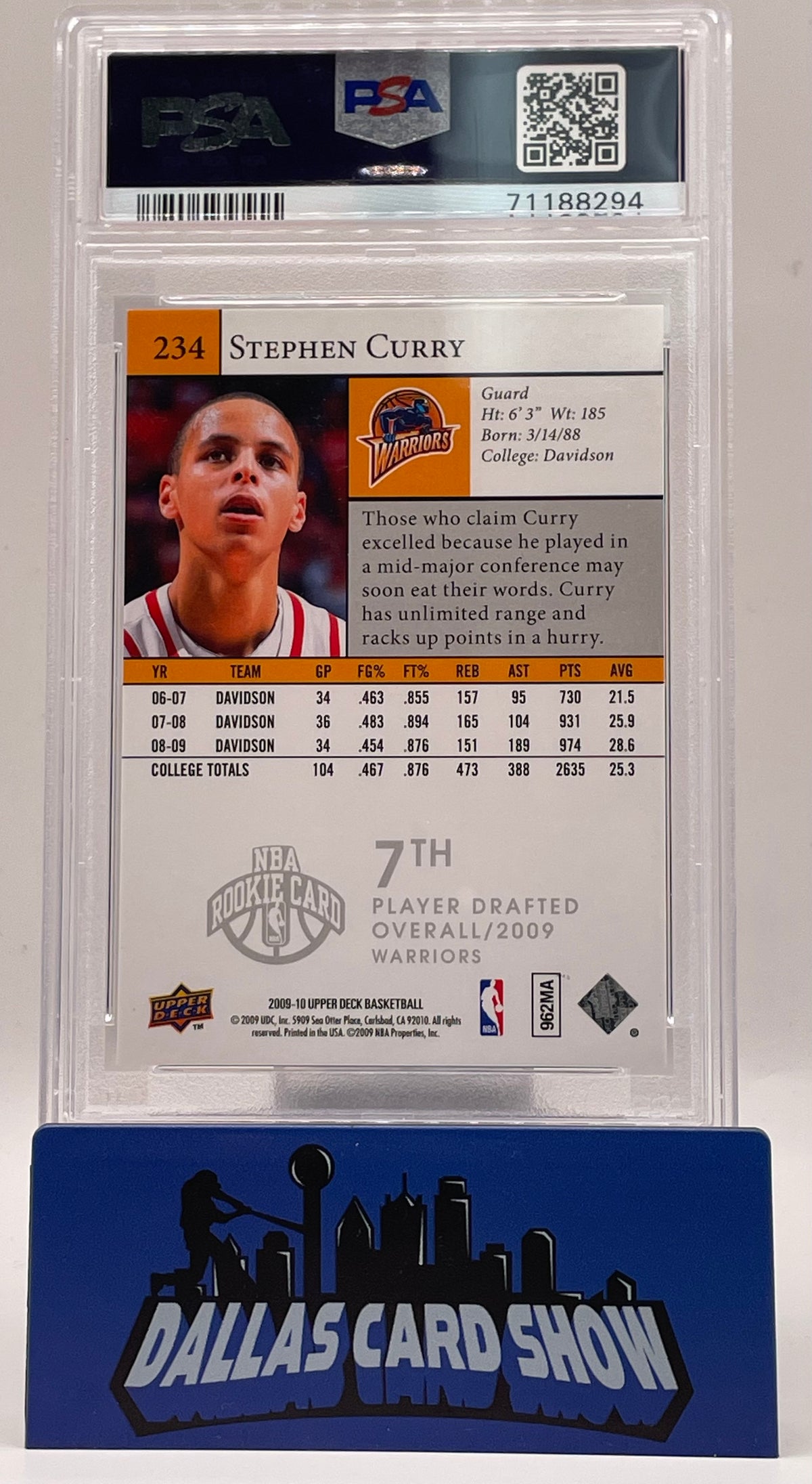 2009 Upper Deck #234 Stephen Curry Rookie RC PSA 8