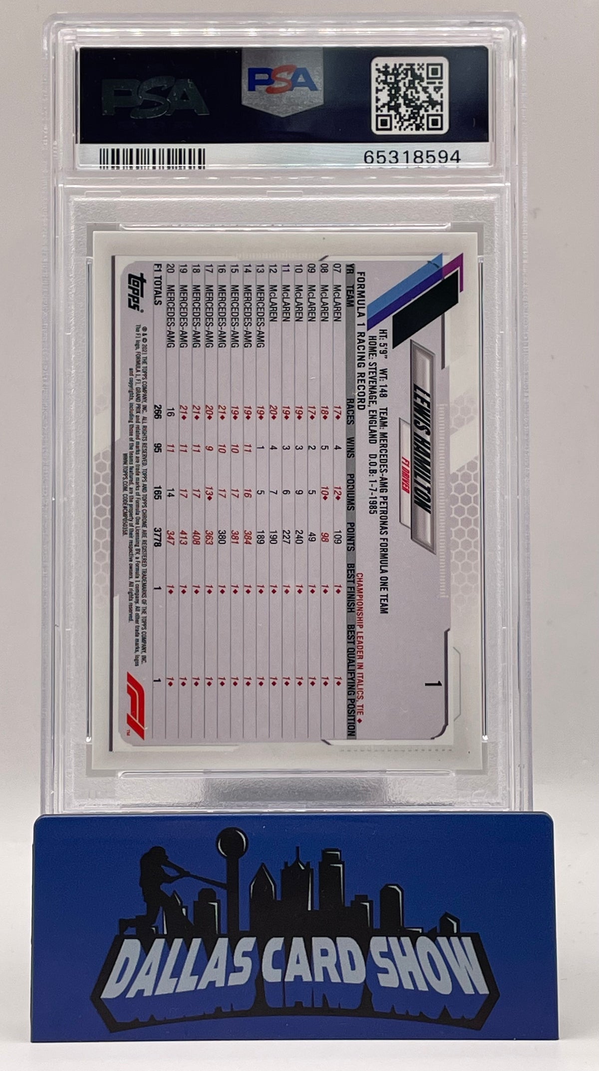 2021 Topps Chrome Formula 1 Sapphire Lewis Hamiltion SP PSA 9