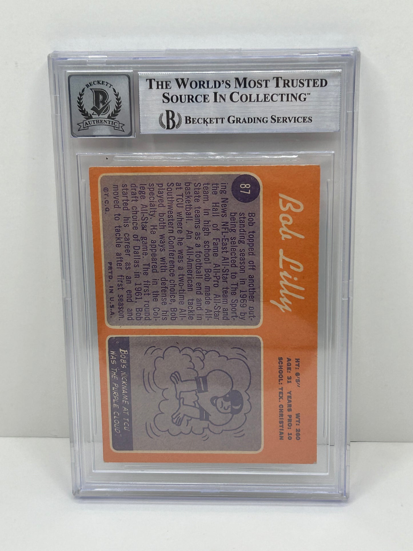 1970 Topps Bob Lilly #87 Beckett Witnessed Beckett 10 Autograph (3272)