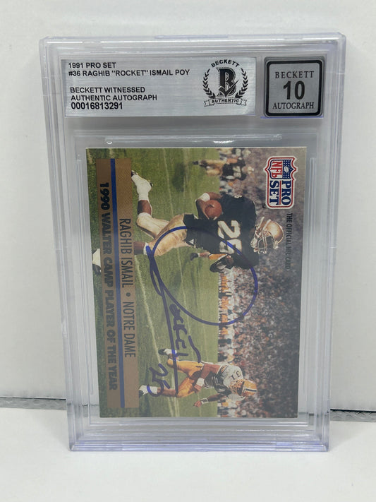 1991 Pro Set Raghib "Rocket" Ismail #36 Beckett Witnessed Beckett 10 Autograph (3291)