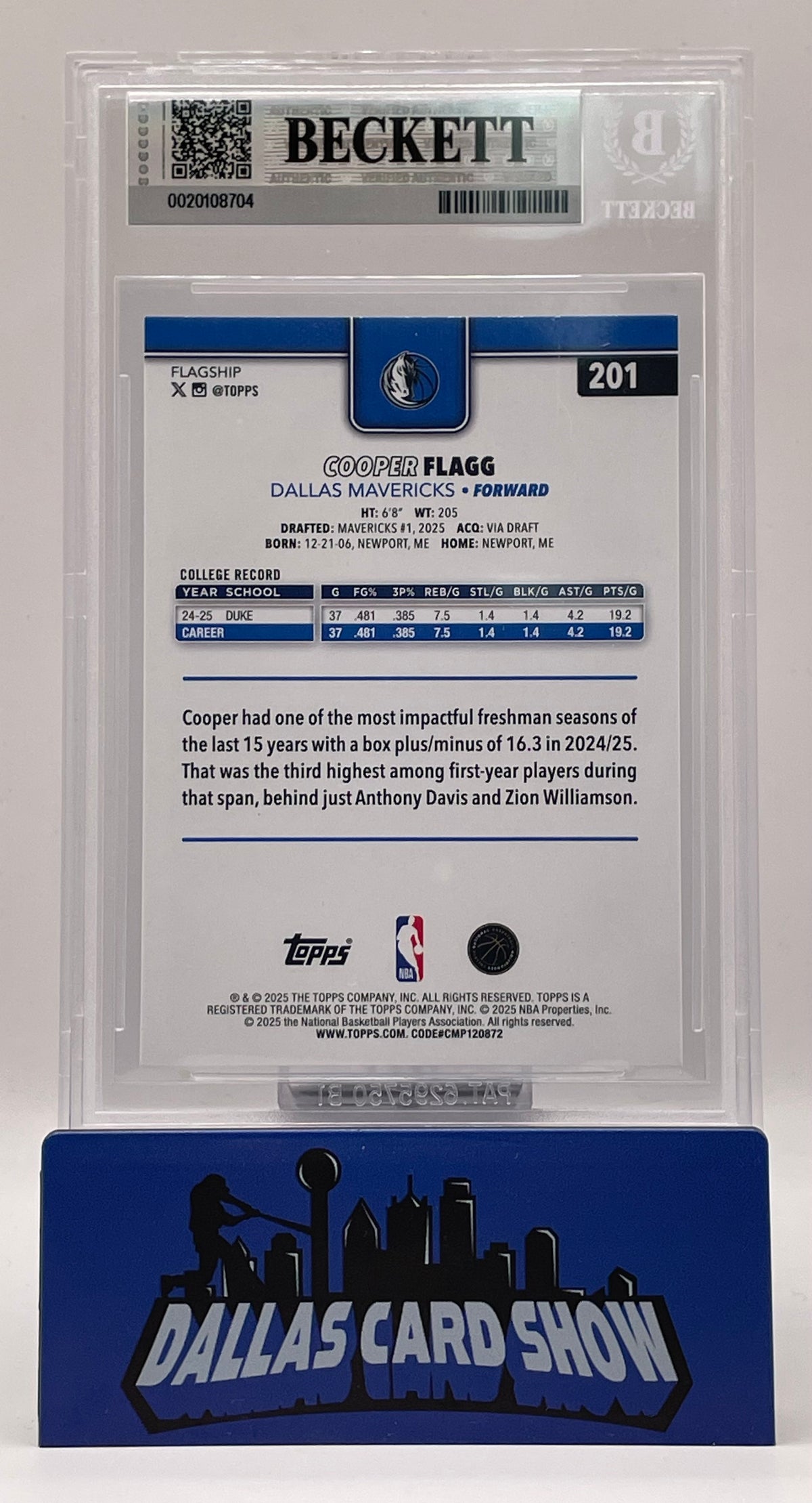 2025-26 Topps #201 Cooper Flagg Rookie RC BGS 9