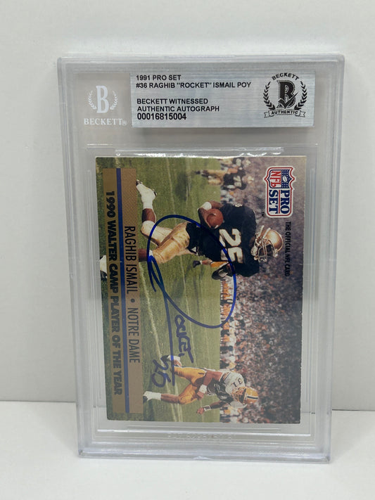 1991 Pro Set Raghib "Rocket" Ismail #36 Beckett Witnessed Beckett Authentic (5004)