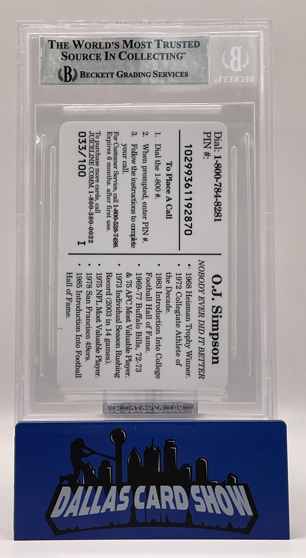 OJ Simpson Calling Card BGS Authentic Autograph