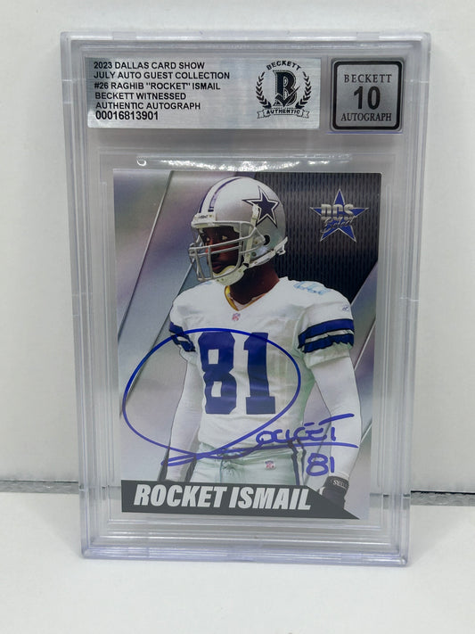 2023 Dallas Card Show Raghib "Rocket" Ismail #26 July Auto Guest Collection Beckett 10 Auto (3901)