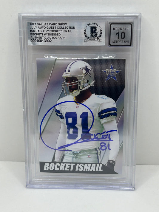 2023 Dallas Card Show Raghib "Rocket" Ismail #26 July Auto Guest Collection Beckett 10 Auto (3902)