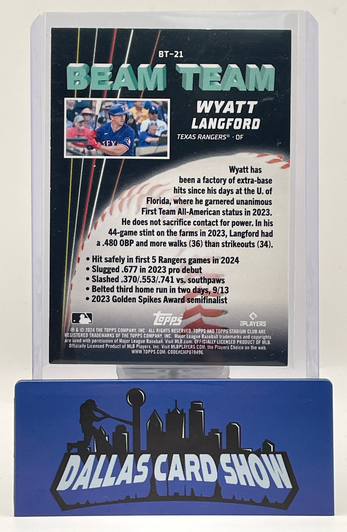 2024 Stadium Club #BT-21 Wyatt Langford Rookie RC Beam Team
