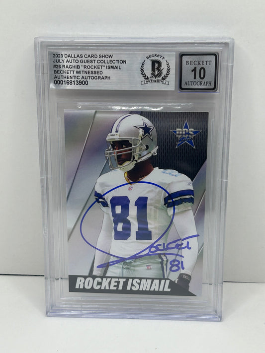2023 Dallas Card Show Raghib "Rocket" Ismail #26 July Auto Guest Collection Beckett 10 Auto(3900)