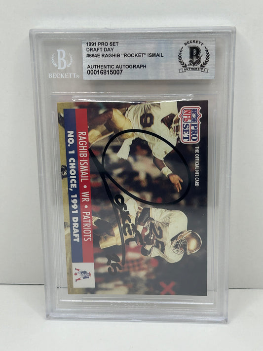 1991 Pro Set Raghib "Rocket" Ismail #694E Draft Day Beckett Witnessed Beckett Authentic (5007)