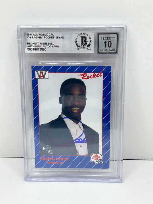 1991 All World CFL Raghib "Rocket" Ismail #38 Beckett Witnessed Beckett 10 Autograph