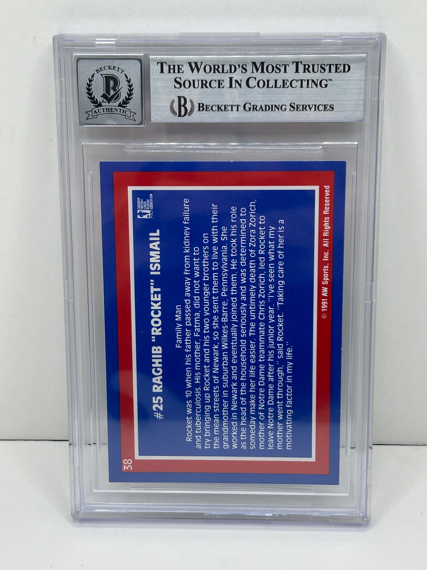 1991 All World CFL Raghib "Rocket" Ismail #38 Beckett Witnessed Beckett 10 Autograph
