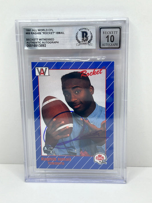 1991 All World CFL Raghib "Rocket" Ismail #68 Beckett Witnessed Beckett 10 Autograph