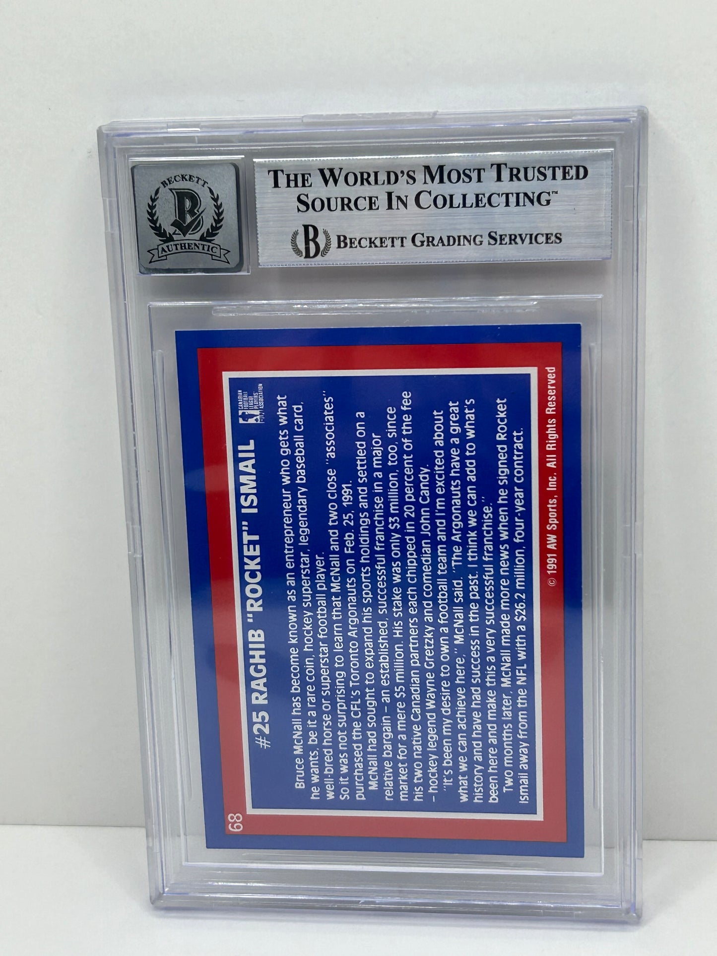 1991 All World CFL Raghib "Rocket" Ismail #68 Beckett Witnessed Beckett 10 Autograph