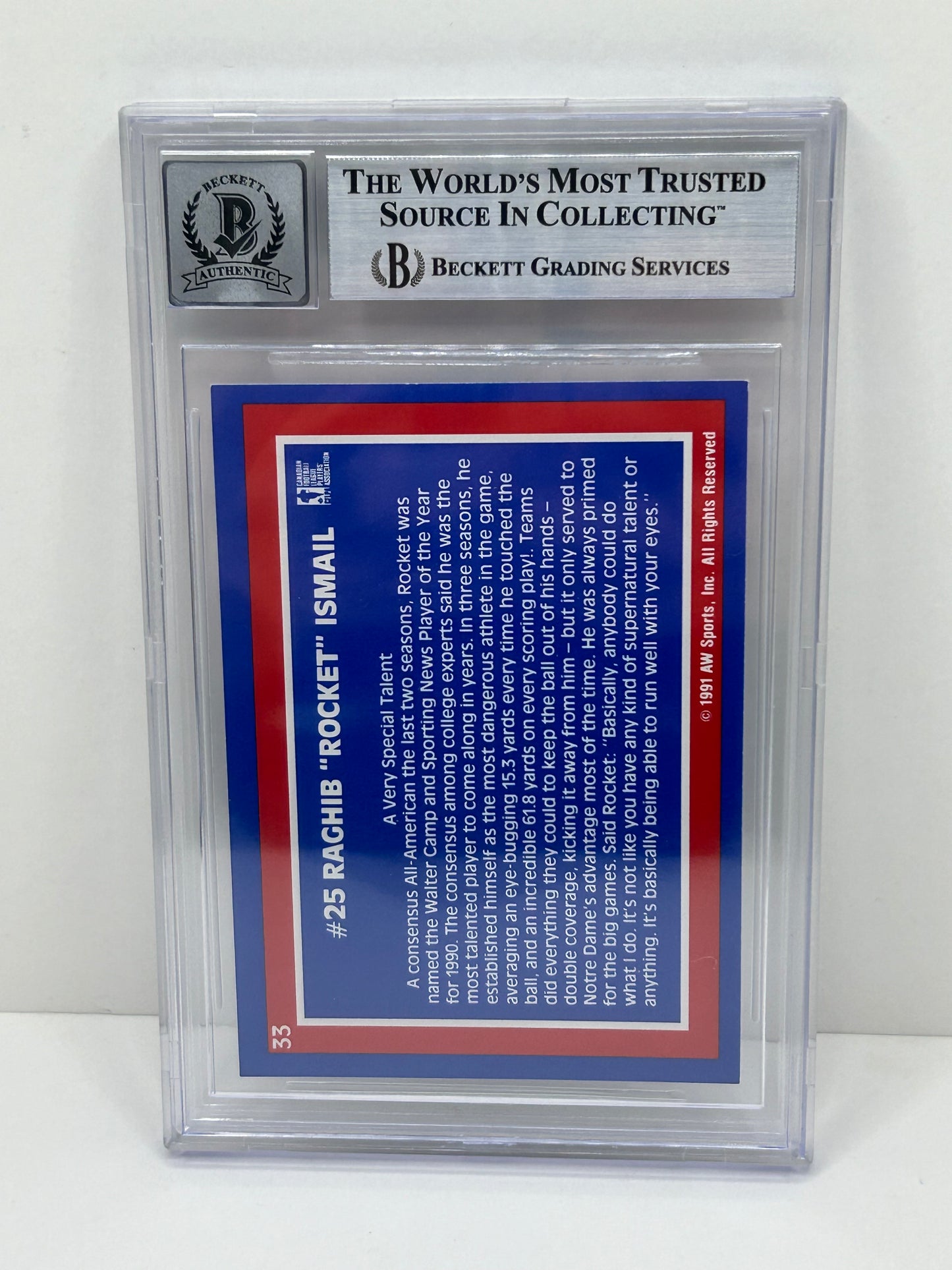 1991 All World CFL Raghib "Rocket" Ismail #33 Beckett Witnessed Beckett 10 Autograph