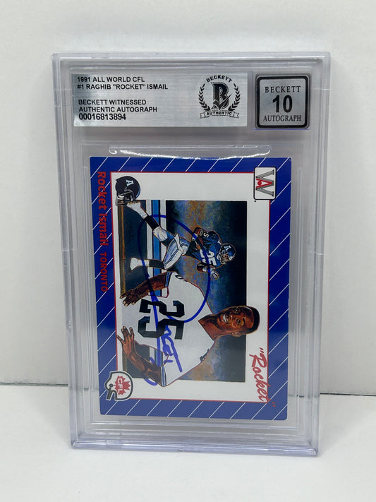 1991 All World CFL Raghib "Rocket" Ismail #1 Beckett Witnessed Beckett 10 Autograph