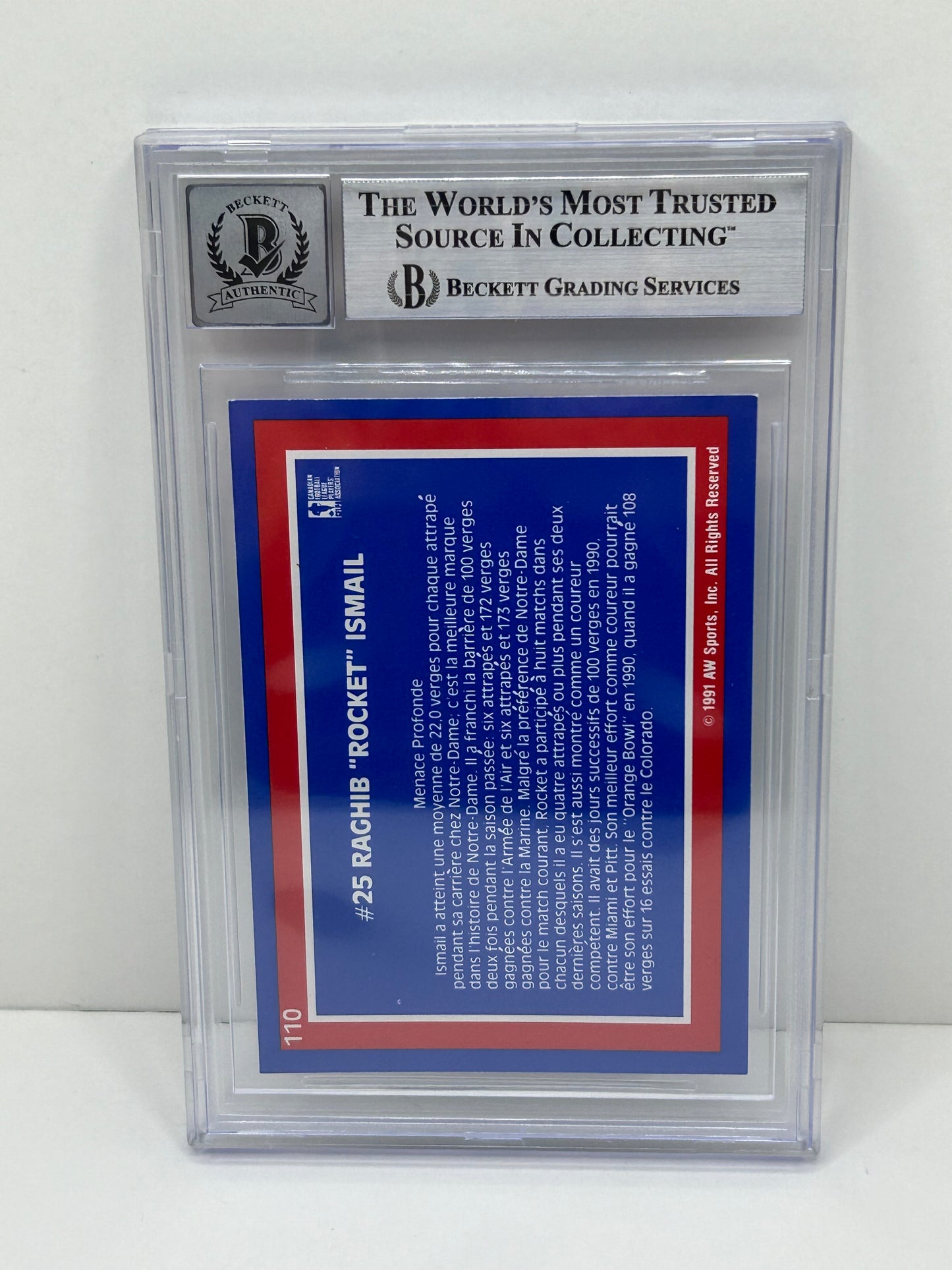 1991 All World CFL Raghib "Rocket" Ismail #110 Beckett Witnessed Beckett 10 Autograph (4713)