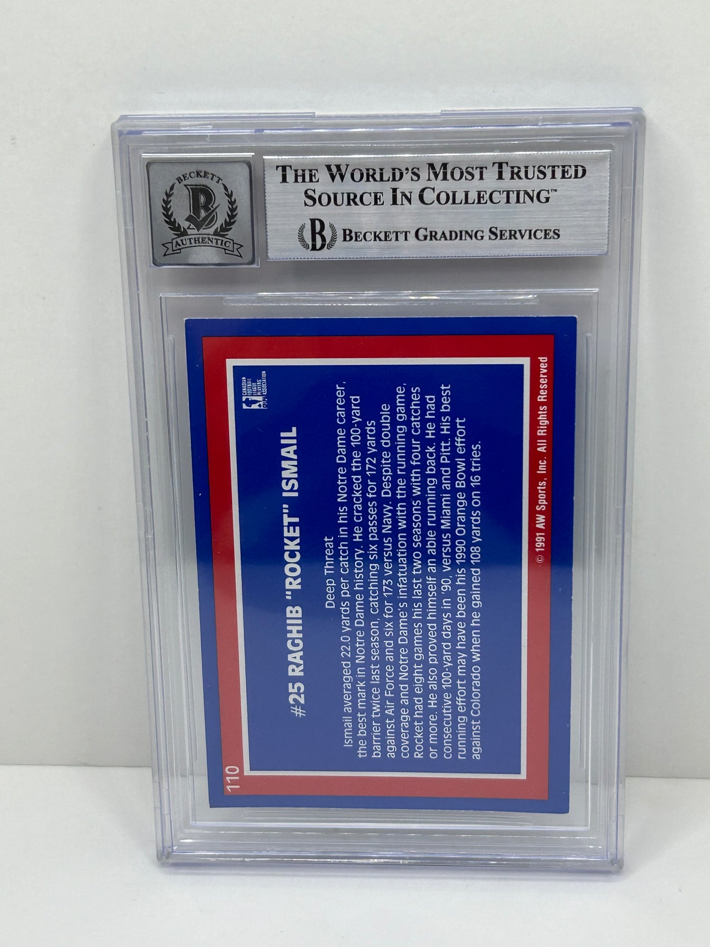 1991 All World CFL Raghib "Rocket" Ismail #110 Beckett Witnessed Beckett 10 Autograph (4714)