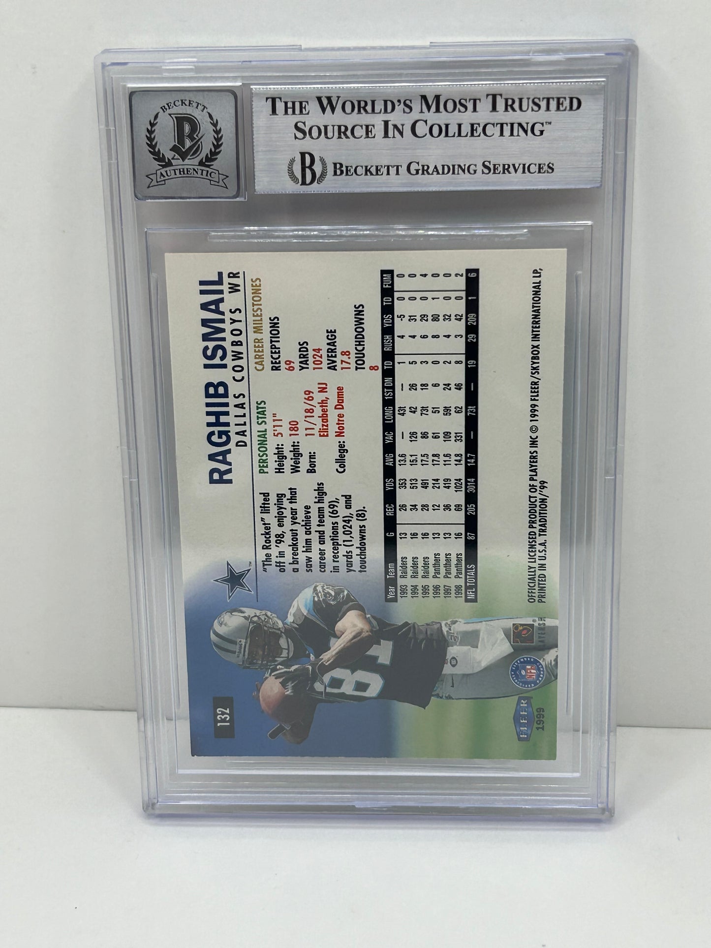 1999 Fleer Tradition #132 Raghib "Rocket" Ismail Beckett Witnessed Beckett 10 Autograph