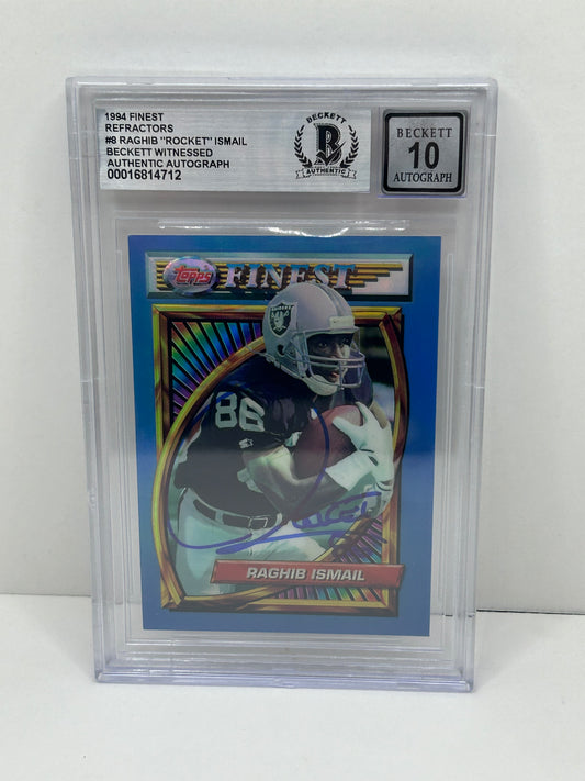1994 Finest #8 Refractors Raghib "Rocket" Ismail Beckett Witnessed Beckett 10 Autograph (4712)