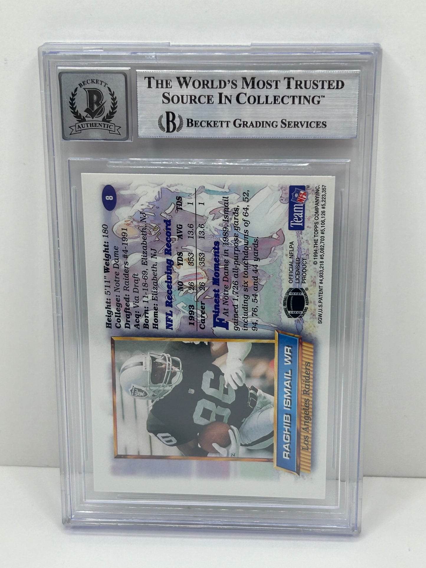1994 Finest #8 Refractors Raghib "Rocket" Ismail Beckett Witnessed Beckett 10 Autograph (4712)