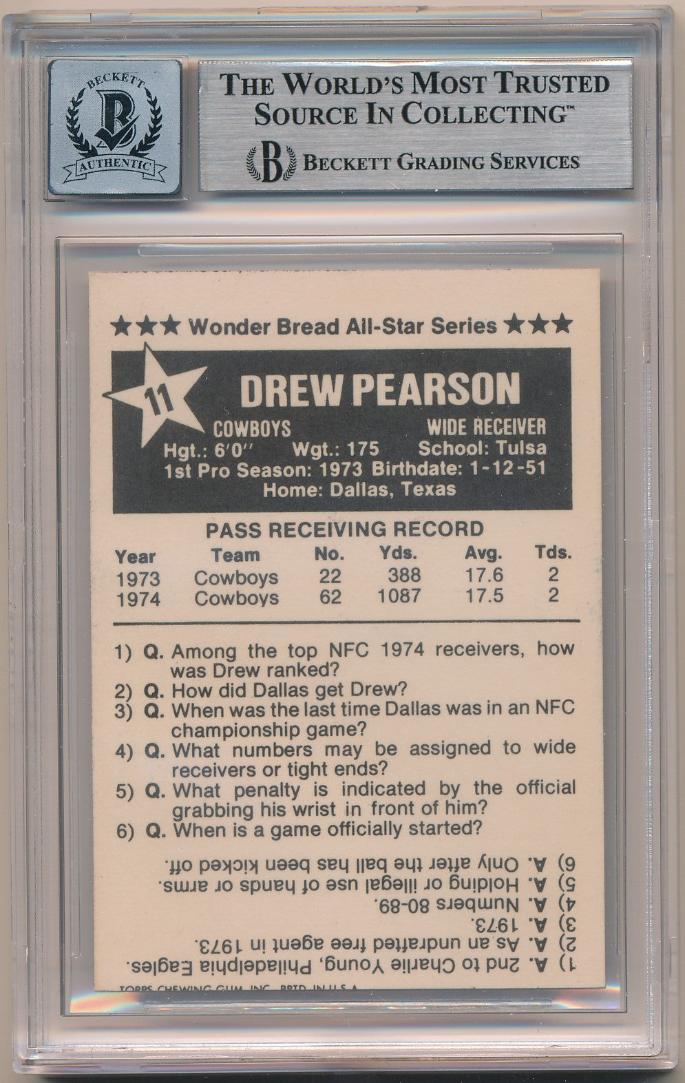 1975 WONDER BREAD #11 DREW PEARSON AUTHENTIC AUTO BAS 10