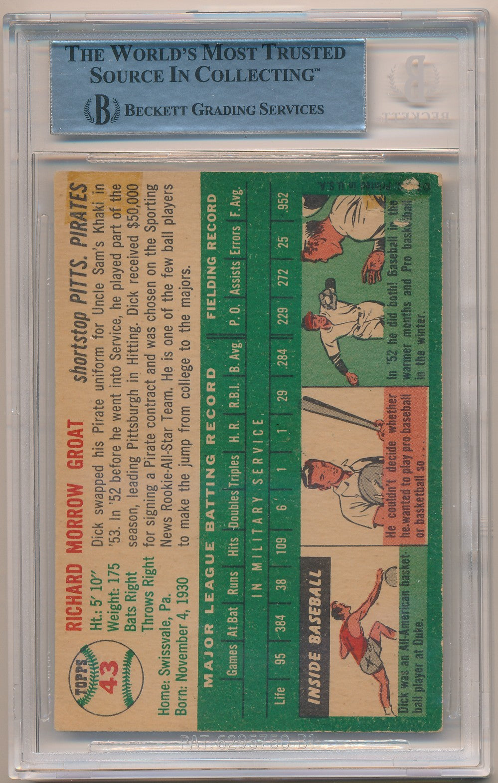 1954 TOPPS #43 DICK GROAT AUTHENTIC AUTO BAS
