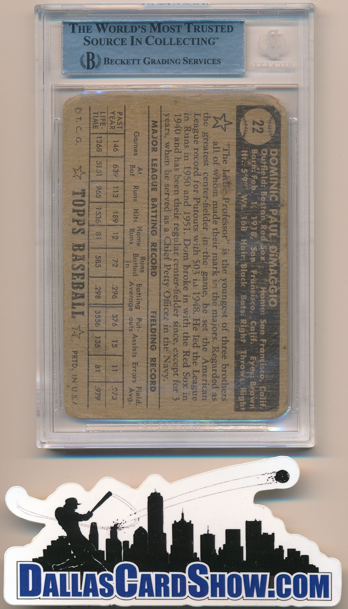 1952 TOPPS #22 DOM DIMAGGIO AUTHENTIC AUTO BAS