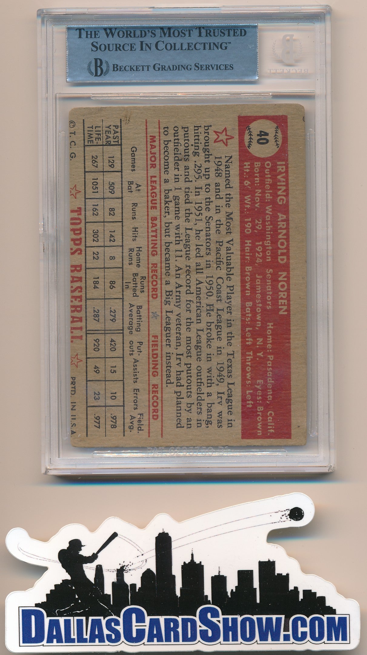 1952 TOPPS #40 IRV NOREN AUTHENTIC AUTO BAS